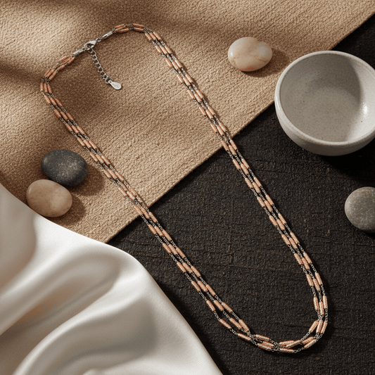 Dual - Tone 925 Silver Beaded Chain Necklace with Rose Gold Accents - Zirak Silver