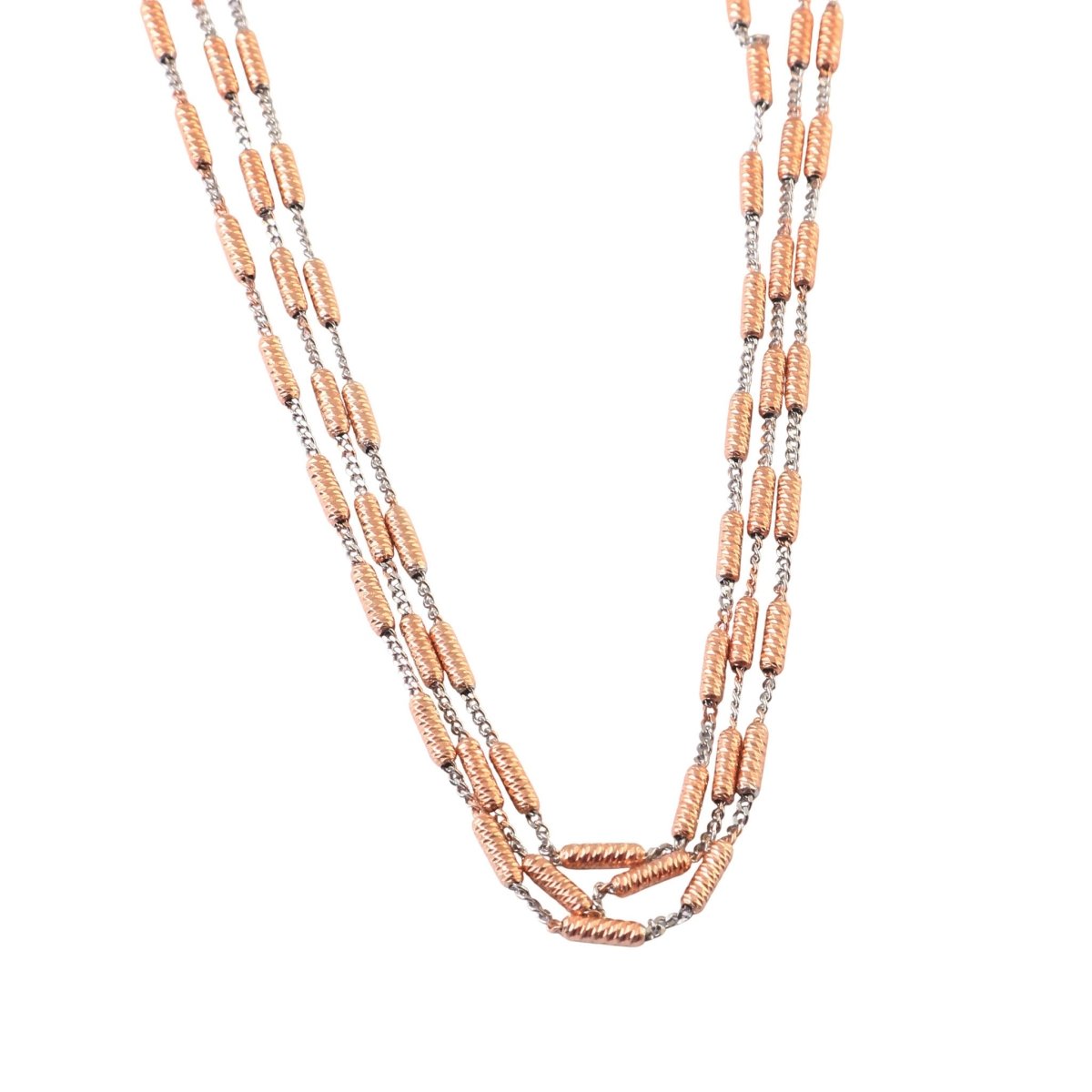 Dual - Tone 925 Silver Beaded Chain Necklace with Rose Gold Accents - Zirak Silver