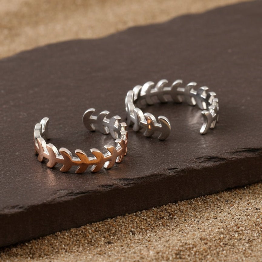 Dual Tone Leaf Silver Toe Ring | 925 Sterling Silver Adjustable Two - Tone Toe Ring for Women - Zirak Silver