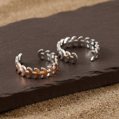 Dual Tone Leaf Silver Toe Ring | 925 Sterling Silver Adjustable Two - Tone Toe Ring for Women - Zirak Silver