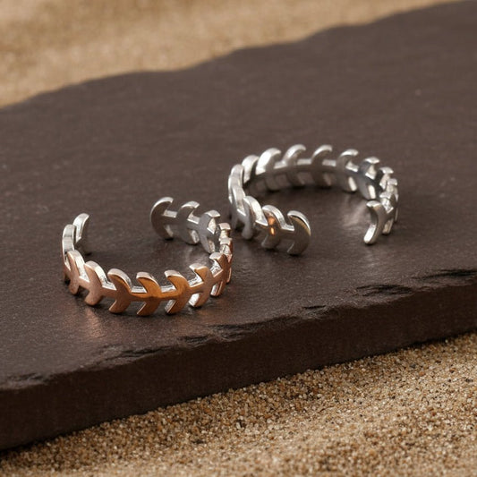 Dual Tone Leaf Silver Toe Ring | 925 Sterling Silver Adjustable Two - Tone Toe Ring for Women - Zirak Silver