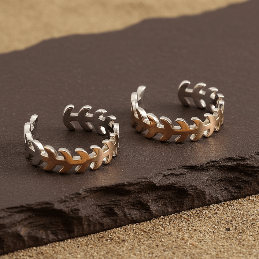 Dual Tone Leaf Silver Toe Ring | 925 Sterling Silver Adjustable Two - Tone Toe Ring for Women - Zirak Silver