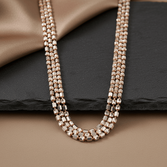 Dual Tone Silver Bead Chain Necklace with Rose Gold Clasp - Zirak Silver