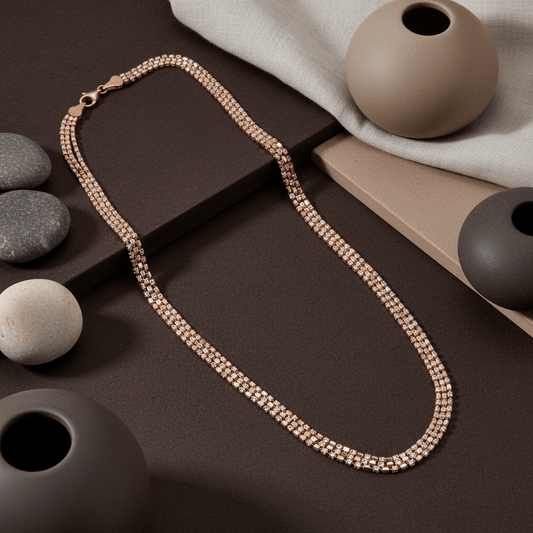 Dual Tone Silver Bead Chain Necklace with Rose Gold Clasp - Zirak Silver