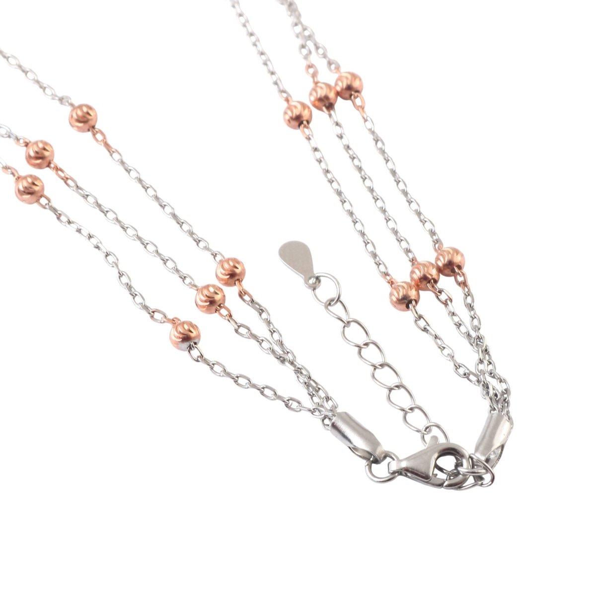 Dual Tone Silver Multi - Layer Beaded Necklace with Rose Gold Accents - Zirak Silver