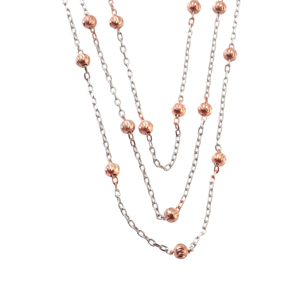 Dual Tone Silver Multi - Layer Beaded Necklace with Rose Gold Accents - Zirak Silver