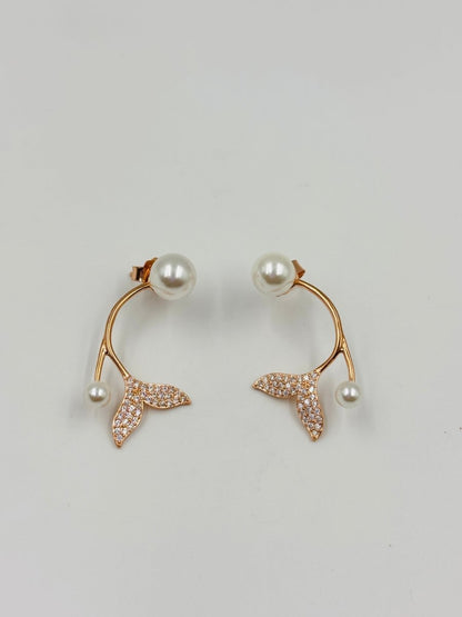 Elegant Rose Gold Leaf Vine Pearl Earrings - Zirak Silver
