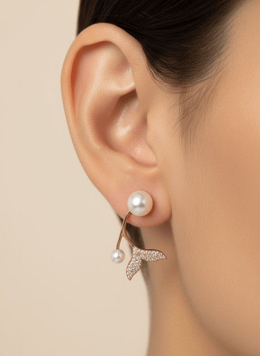 Elegant Rose Gold Leaf Vine Pearl Earrings - Zirak Silver