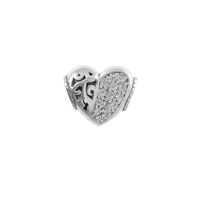 Elegant Sterling Silver Cubic Zirconia Heart Charm with Swirl Cutout - Zirak Silver