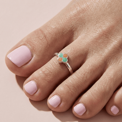 Enamel Blossom Silver Toe Ring - Zirak Silver