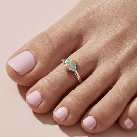 Enamel Blossom Silver Toe Ring - Zirak Silver
