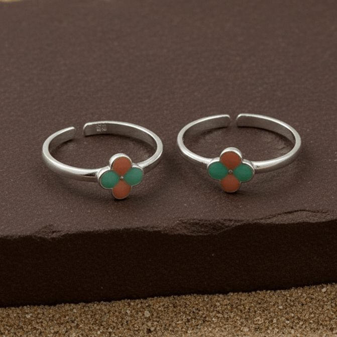 Enamel Blossom Silver Toe Ring - Zirak Silver