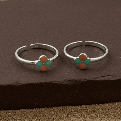 Enamel Blossom Silver Toe Ring - Zirak Silver