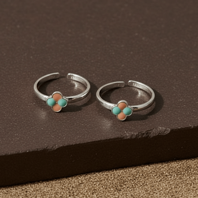 Enamel Blossom Silver Toe Ring - Zirak Silver