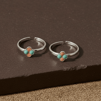 Enamel Blossom Silver Toe Ring - Zirak Silver