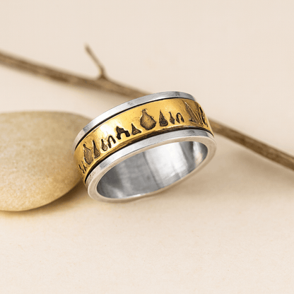 Engraved Gold Band Spinner Ring - Zirak Silver
