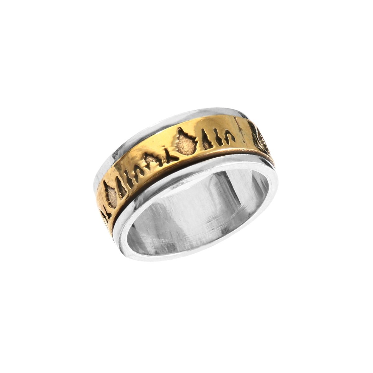 Engraved Gold Band Spinner Ring - Zirak Silver