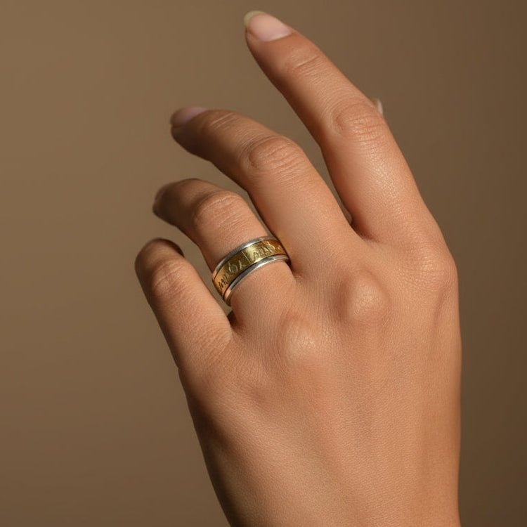 Engraved Gold Band Spinner Ring - Zirak Silver