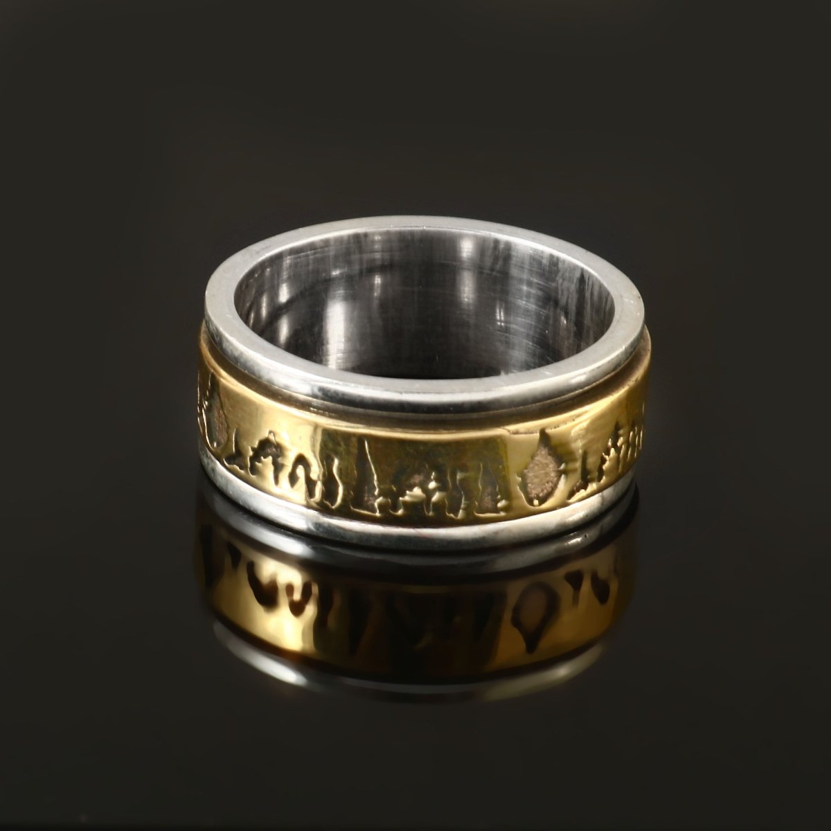 Engraved Gold Band Spinner Ring - Zirak Silver