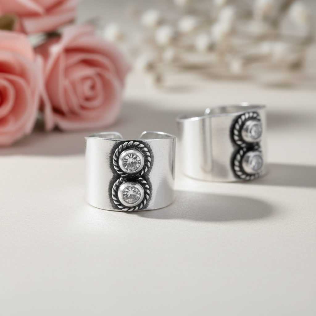 Esha Clear Wide Toe Rings - Zirak Silver