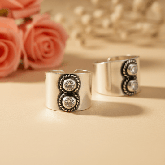 Esha Clear Wide Toe Rings - Zirak Silver