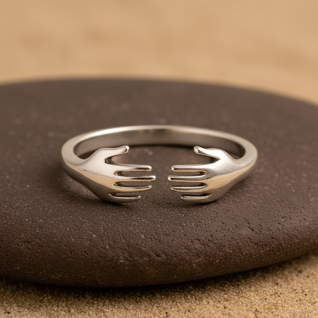 Sterling Silver Hug Ring – Minimalist Adjustable Hand Design