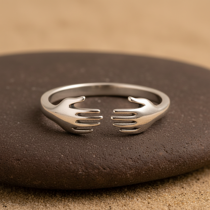 Sterling Silver Hug Ring – Minimalist Adjustable Hand Design