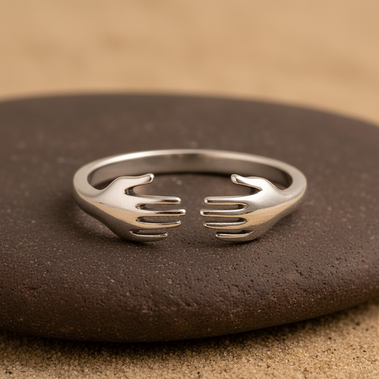Sterling Silver Hug Ring – Minimalist Adjustable Hand Design