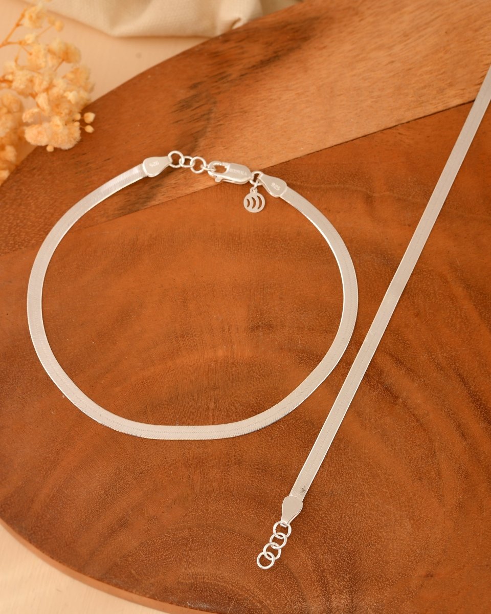 Flat Herringbone Anklet - Zirak Silver
