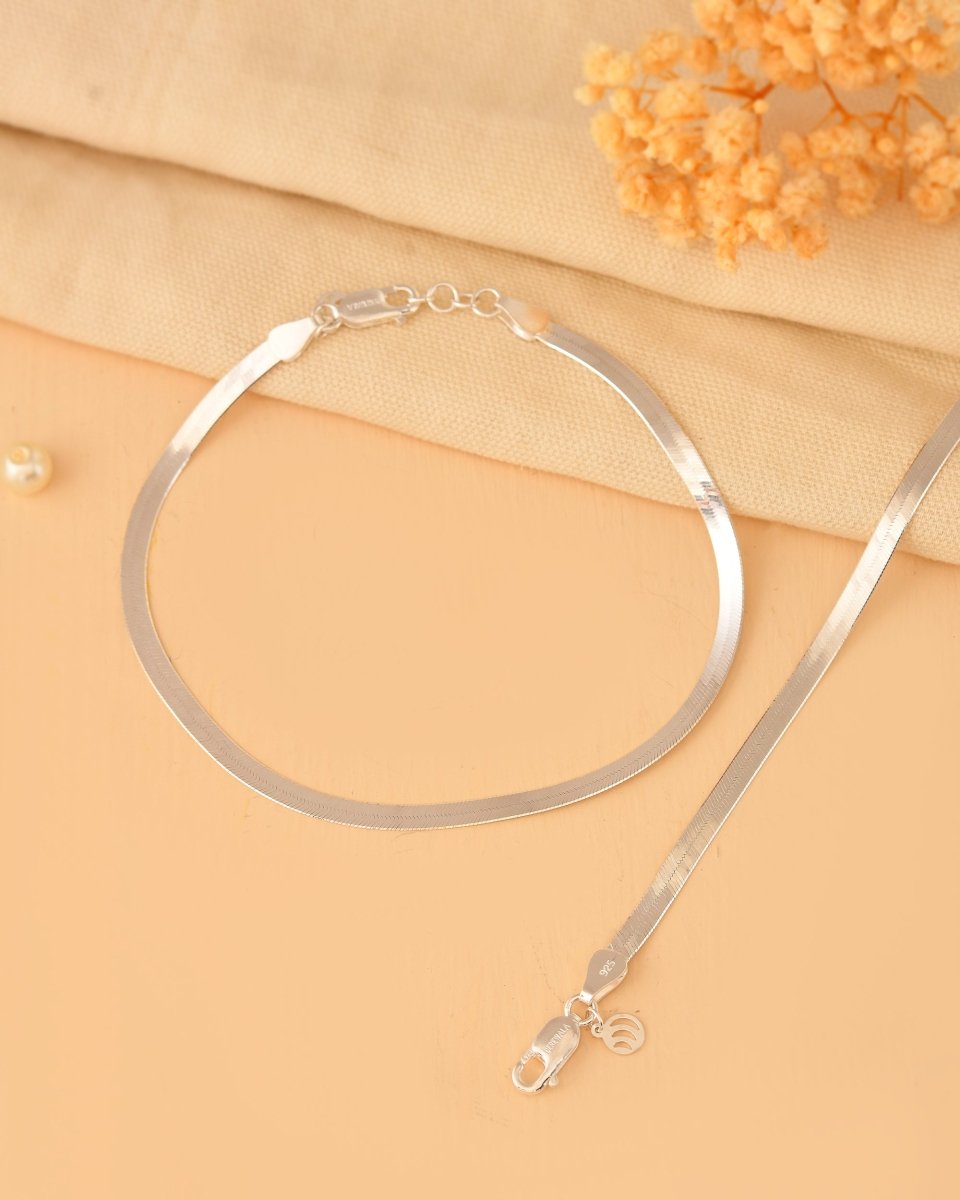 Flat Herringbone Anklet - Zirak Silver