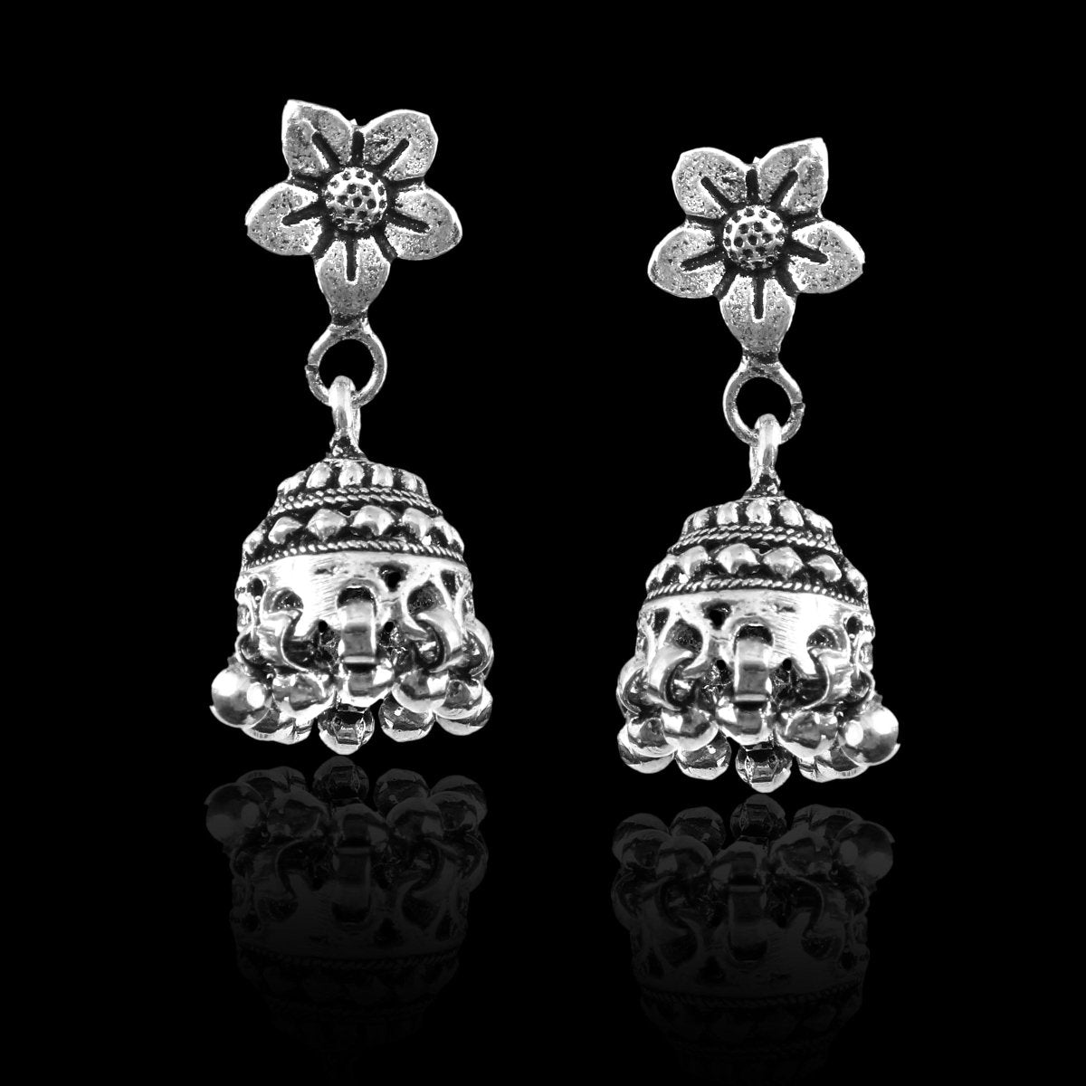Floral Bali 925 Silver Jhumki - Zirak Silver