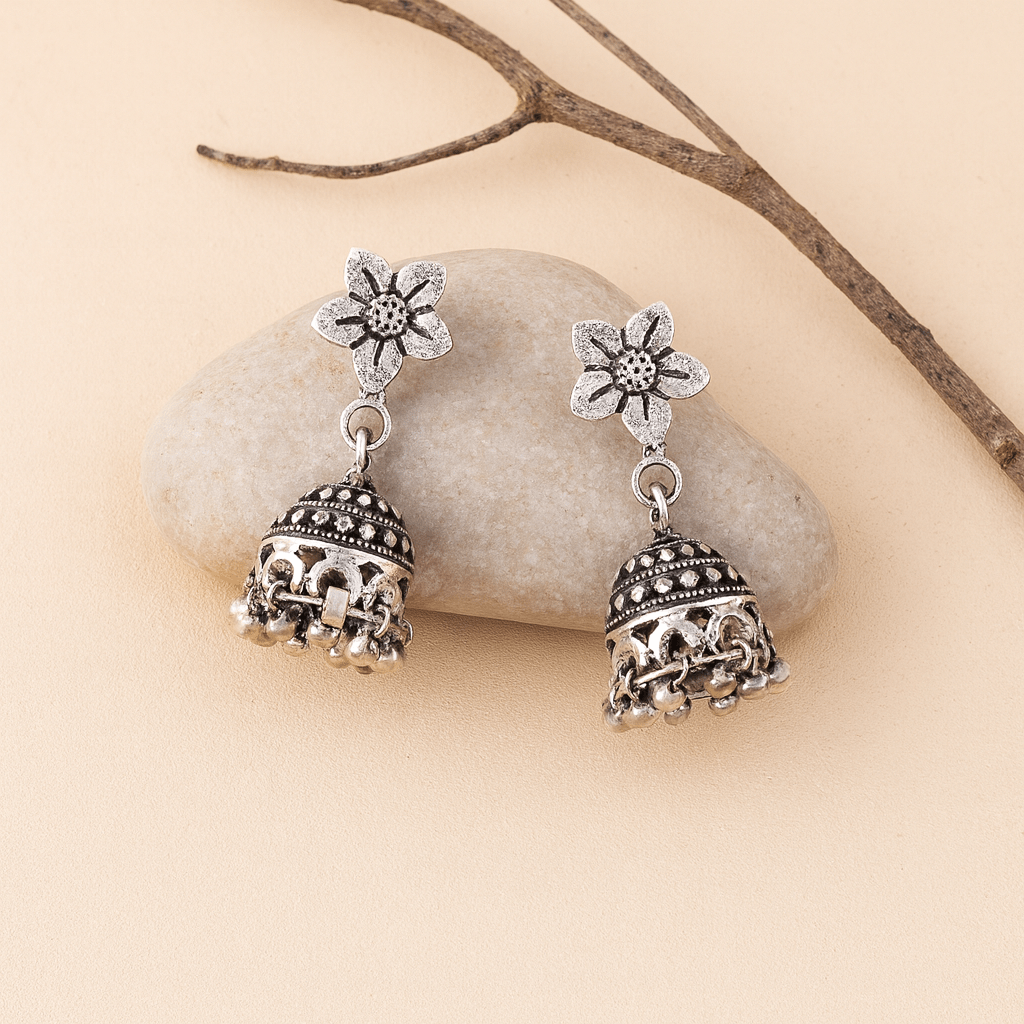 Floral Bali 925 Silver Jhumki - Zirak Silver