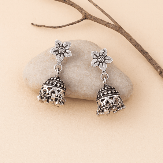 Floral Bali 925 Silver Jhumki - Zirak Silver