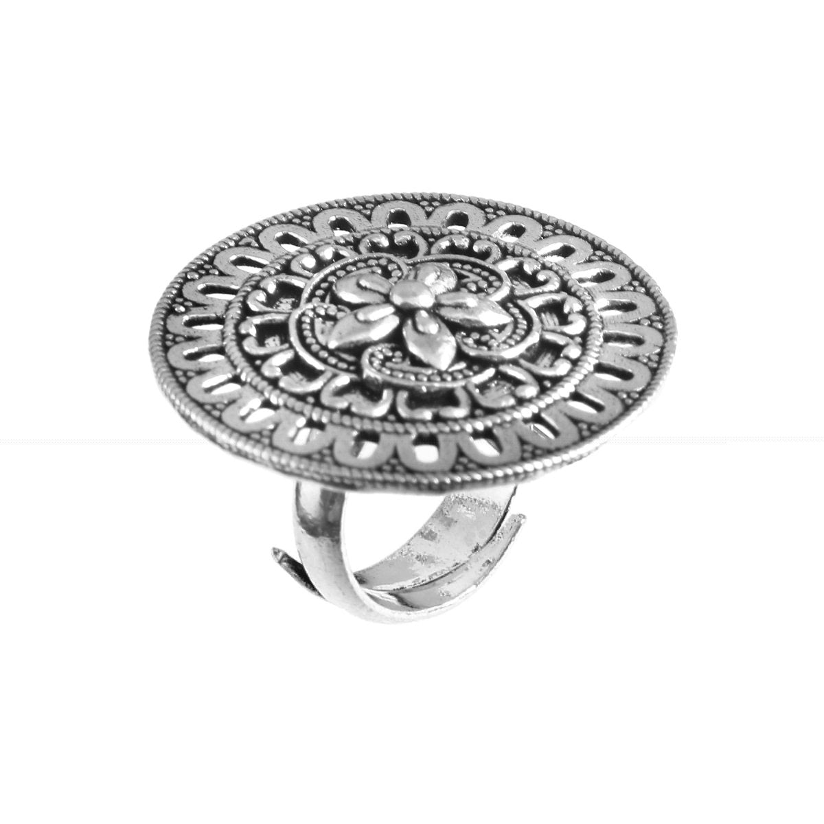 Floral Lattice Oxidised Ring - Zirak Silver