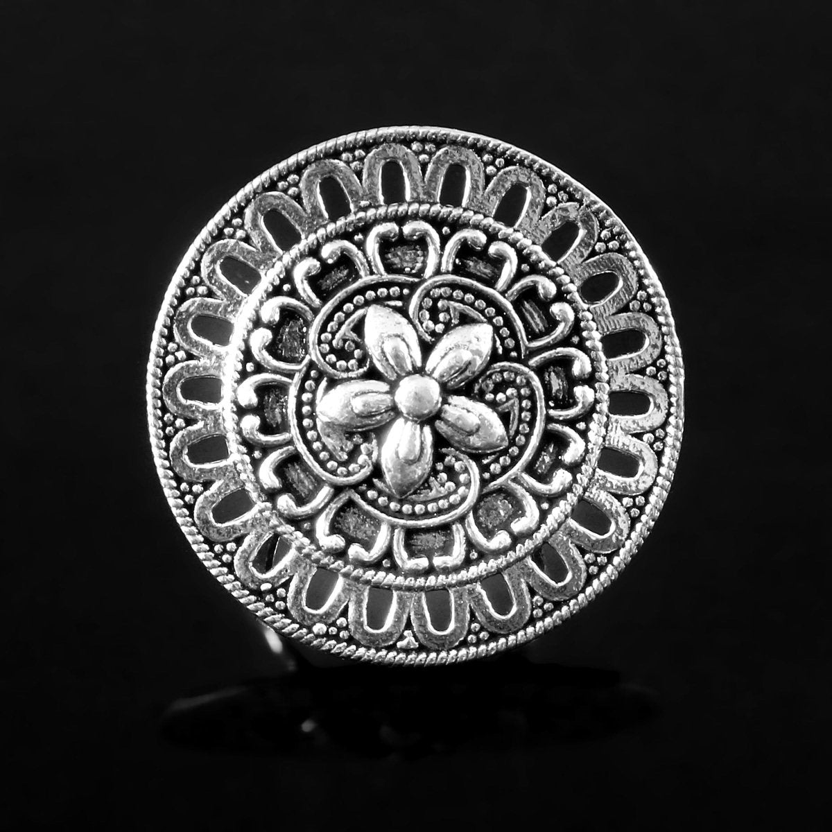 Floral Lattice Oxidised Ring - Zirak Silver