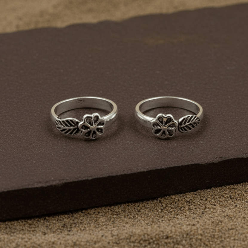 Floral Leaf Silver Toe Ring - Zirak Silver