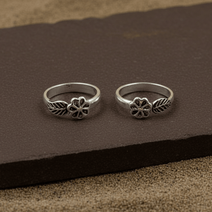Floral Leaf Silver Toe Ring - Zirak Silver