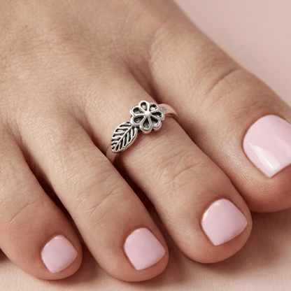 Floral Leaf Silver Toe Ring - Zirak Silver