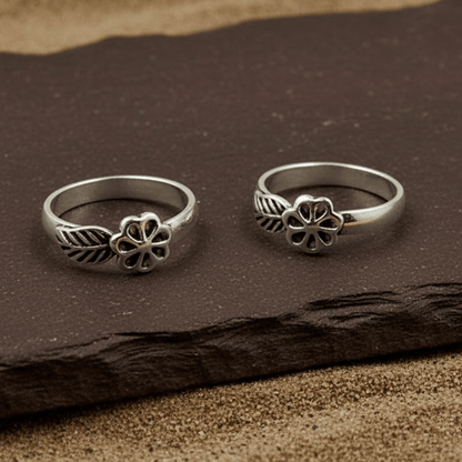 Floral Leaf Silver Toe Ring - Zirak Silver