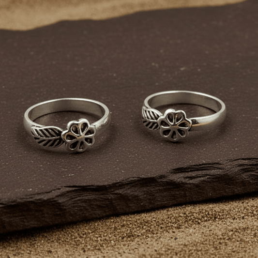 Floral Leaf Silver Toe Ring - Zirak Silver