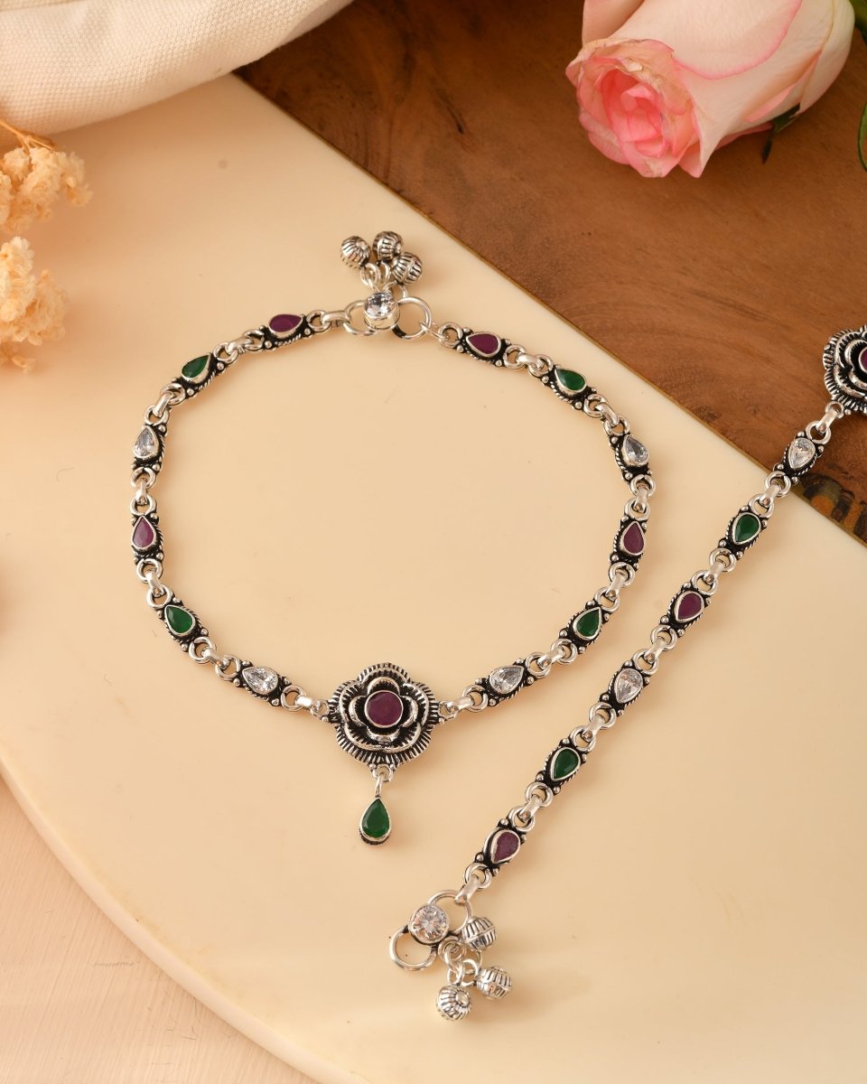 Floral Medallion Anklet - Zirak Silver