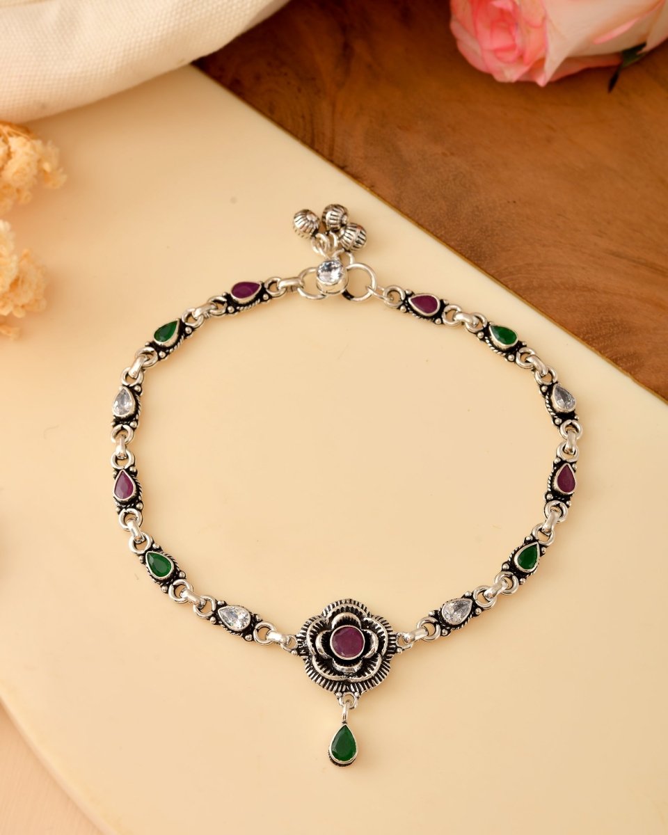 Floral Medallion Anklet - Zirak Silver