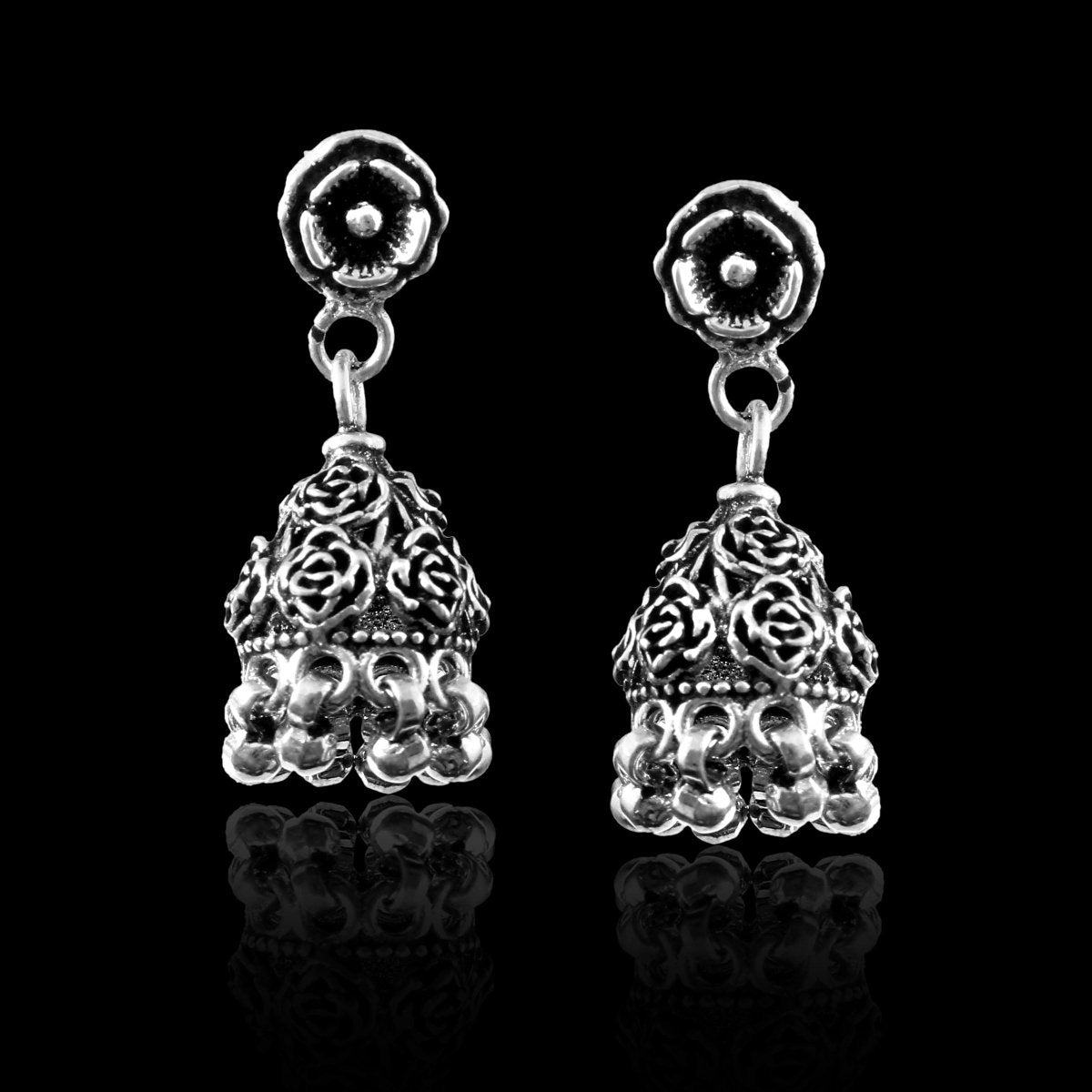 Floral Stud 925 Silver Jhumki - Zirak Silver