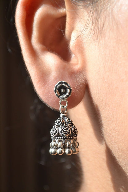 Floral Stud 925 Silver Jhumki - Zirak Silver