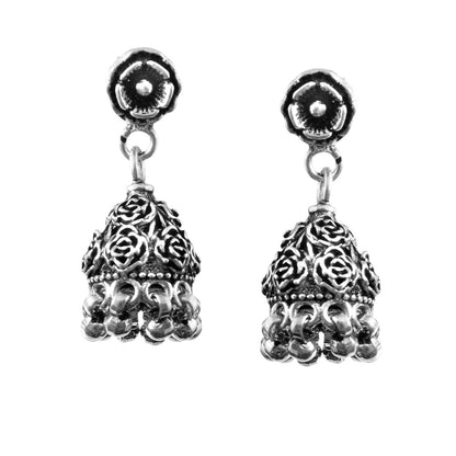 Floral Stud 925 Silver Jhumki - Zirak Silver