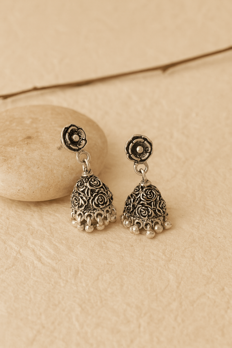 Floral Stud 925 Silver Jhumki - Zirak Silver