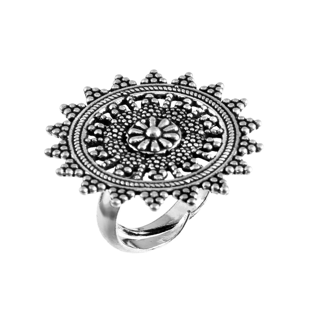 Floral Sunburst Garnet Ring - Zirak Silver