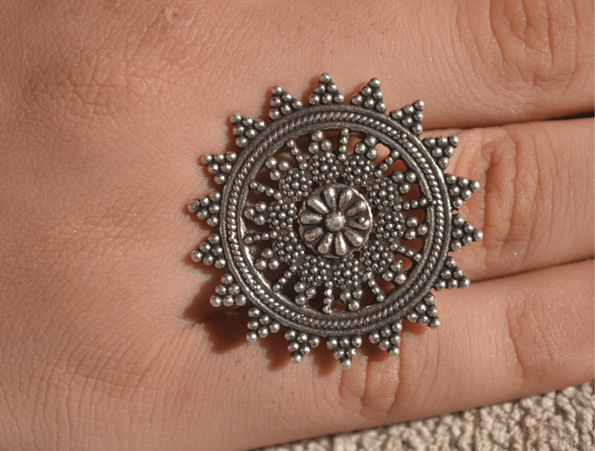 Floral Sunburst Garnet Ring - Zirak Silver