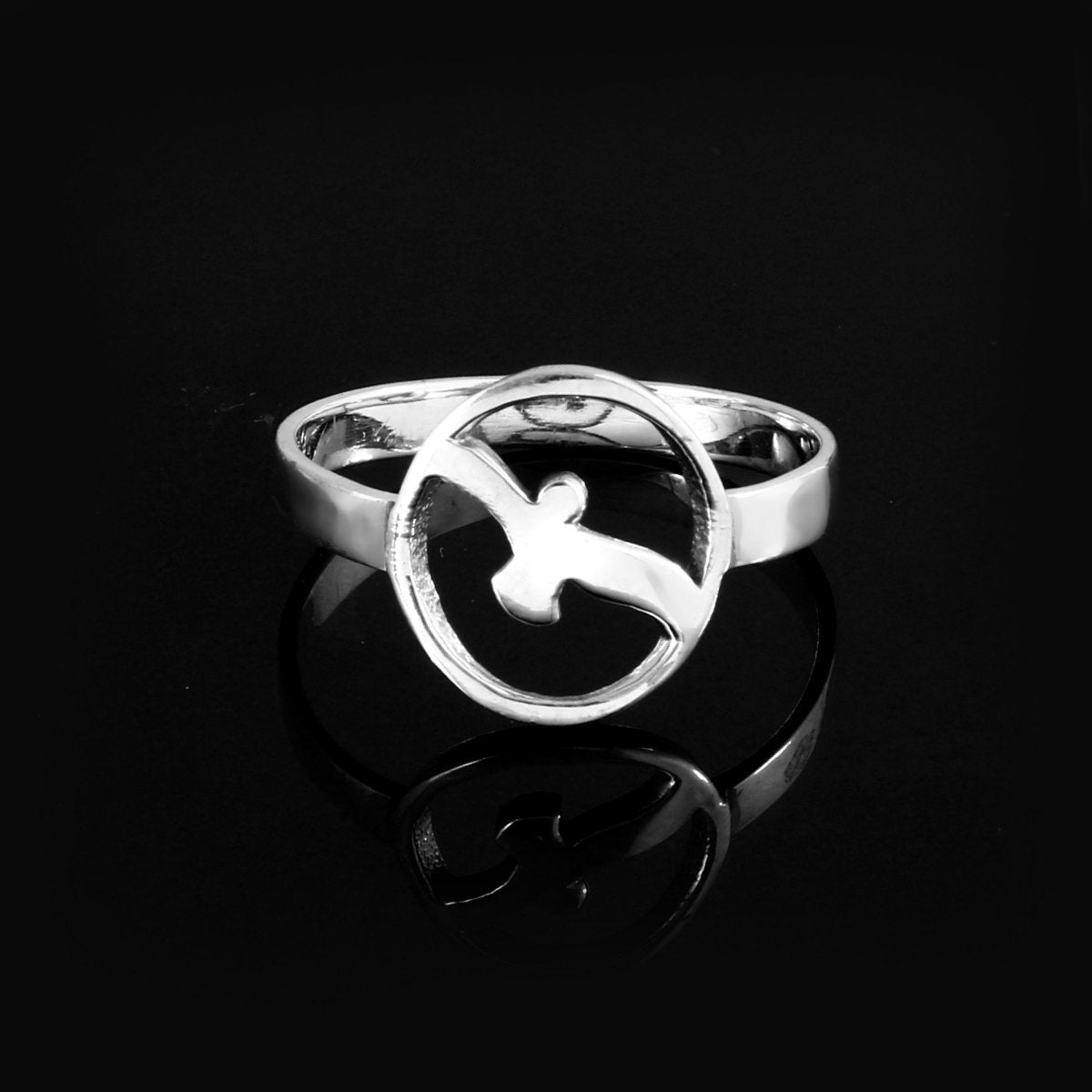Freedom Bird Ring – Minimalist Round Flying Bird Design - Zirak Silver
