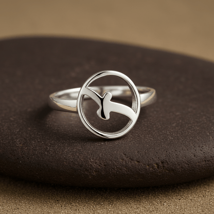 Freedom Bird Ring – Minimalist Round Flying Bird Design - Zirak Silver
